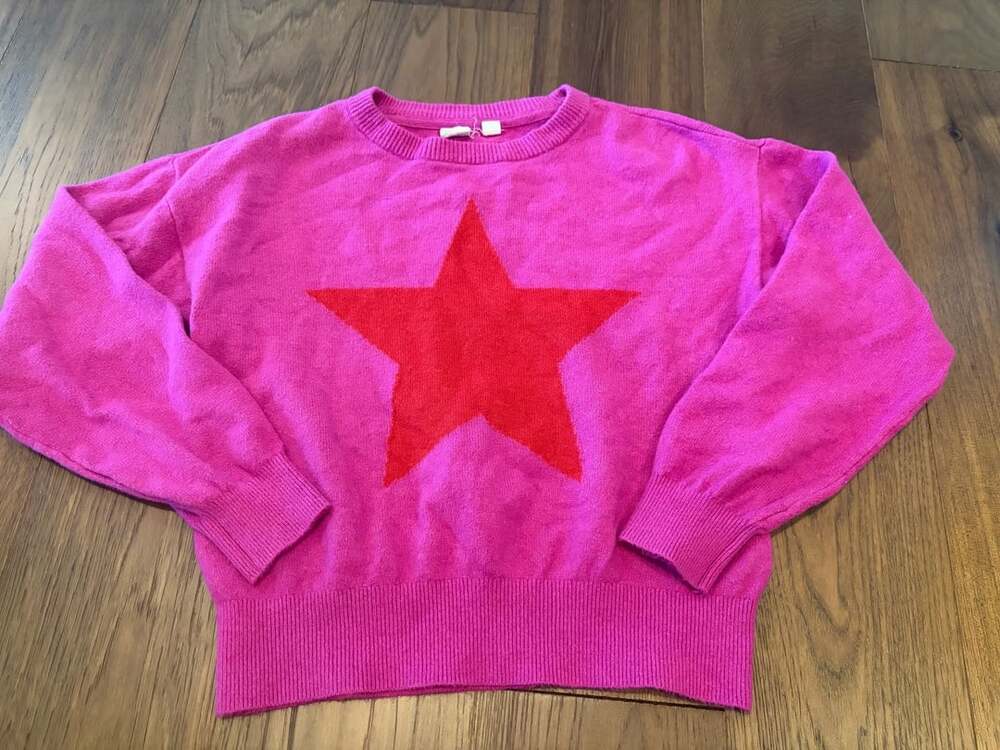 Gap Kids Pink and Red Star Knit Sweater Size Large 10-11